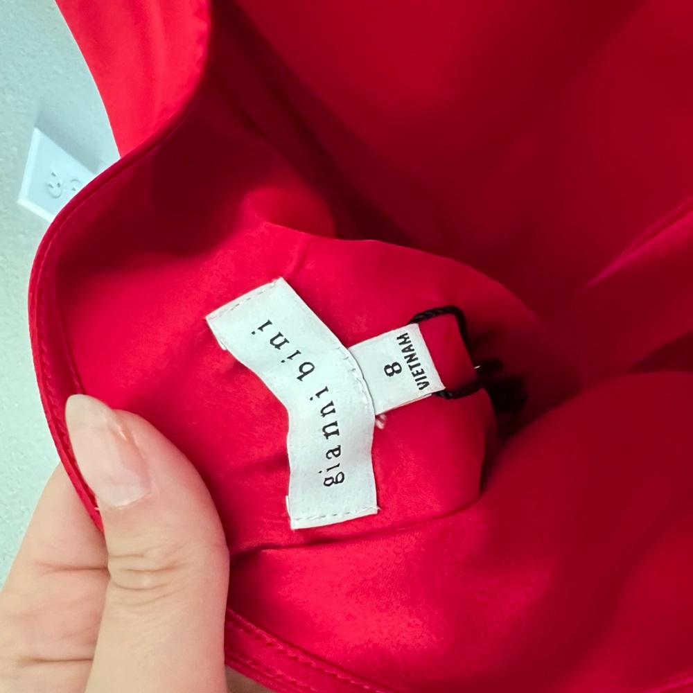 NWT Gianni Bini Peyton Ruched Satin Open Back Detail Asymmetrical Hem Dress - Picture 7 of 7